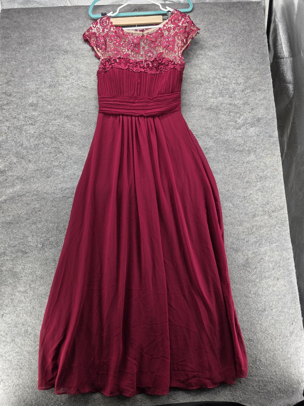 Ever-Pretty Dress Womens 6 Red A-Line Maxi Long High Neck Cap Sleeve Chiffon